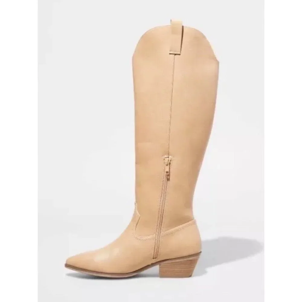 Universal thread NWT women’s knee high western faux leather tan cowboy boots sz8